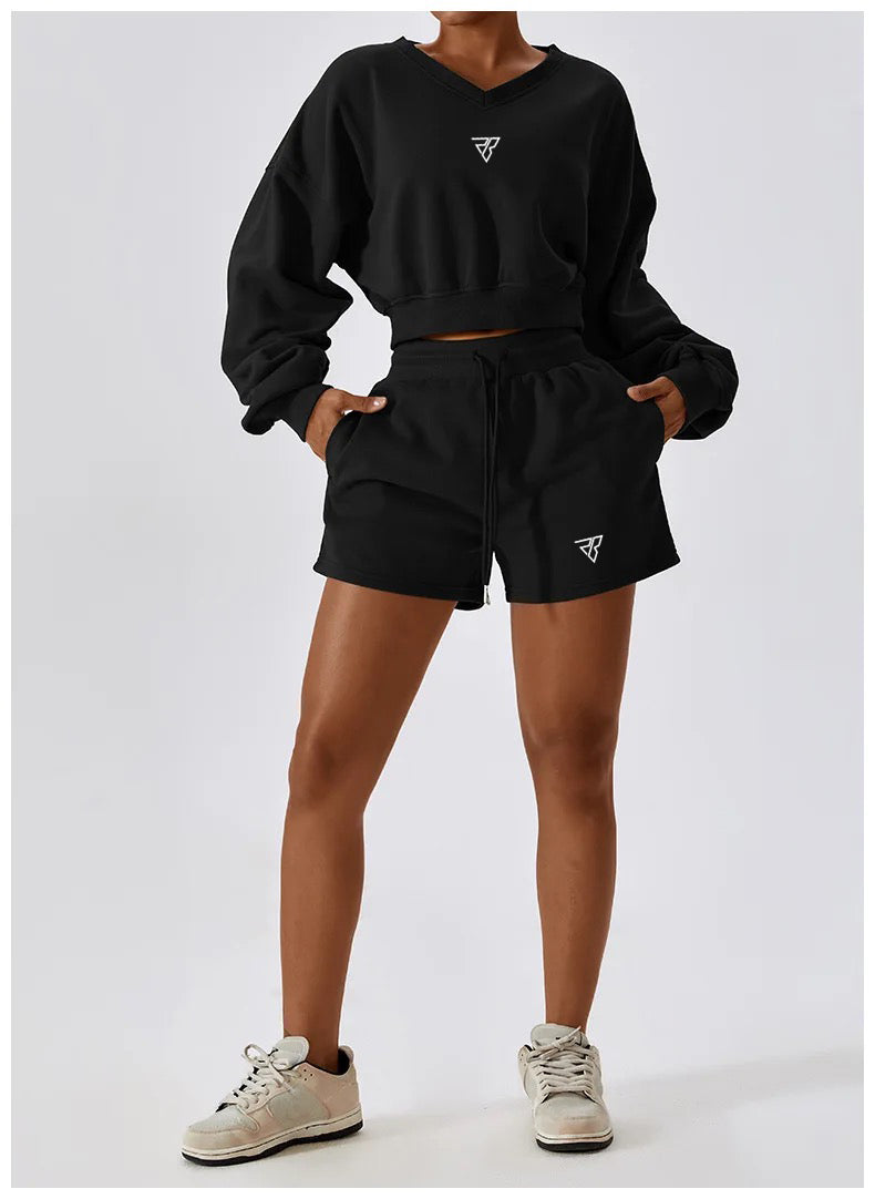 Crop Pull Over & Track Shorts Set